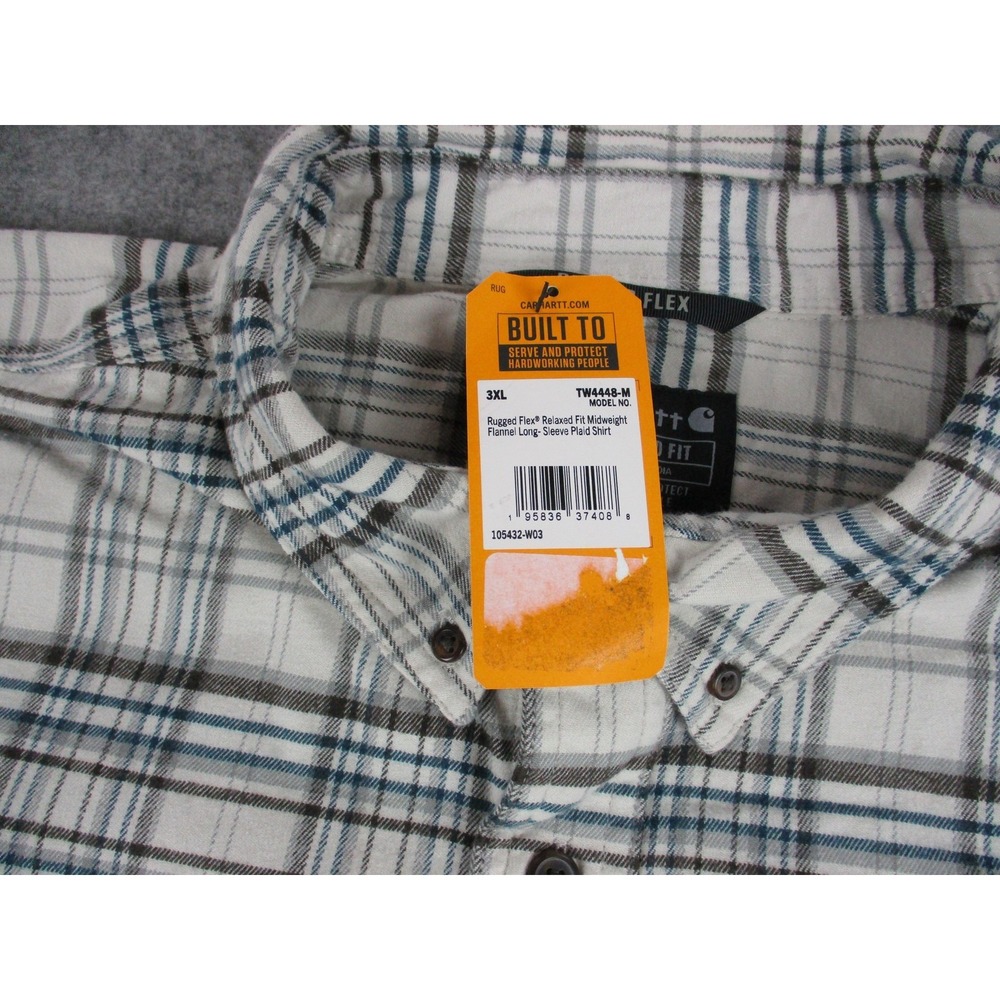 Carhartt Shirt Mens 3XL XXXL Off White Cream Rugged Flex Flannel Work Wear - Picture 5 of 11